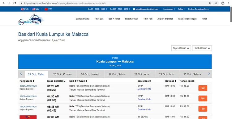 transportasi dari kuala lumpur ke melaka